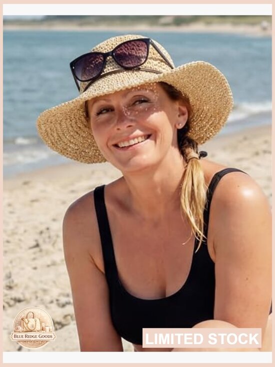 Floppy Crochet Straw Sun Hat Wide Brim Handmade Foldable Travel Beach Sun main image 4
